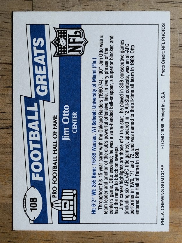 1989 Swell Greats #108 Jim Otto