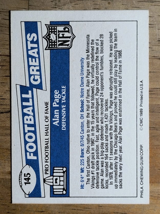 1989 Swell Greats #145 Alan Page