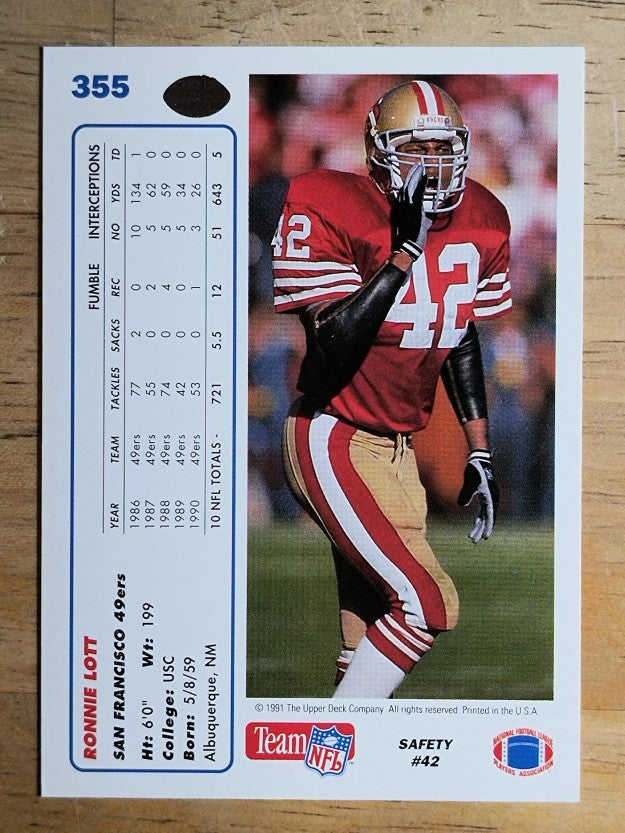 1991 Upper Deck #355 Ronnie Lott
