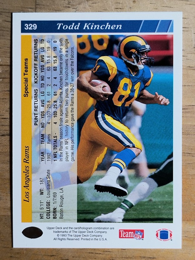 1993 Upper Deck #329 Todd Kinchen