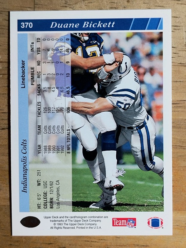 1993 Upper Deck #370 Duane Bickett