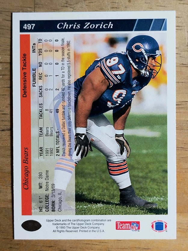 1993 Upper Deck #497 Chris Zorich