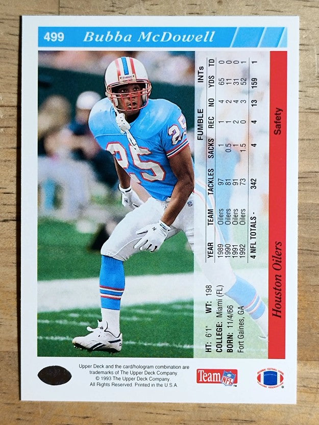 1993 Upper Deck #499 Bubba McDowell