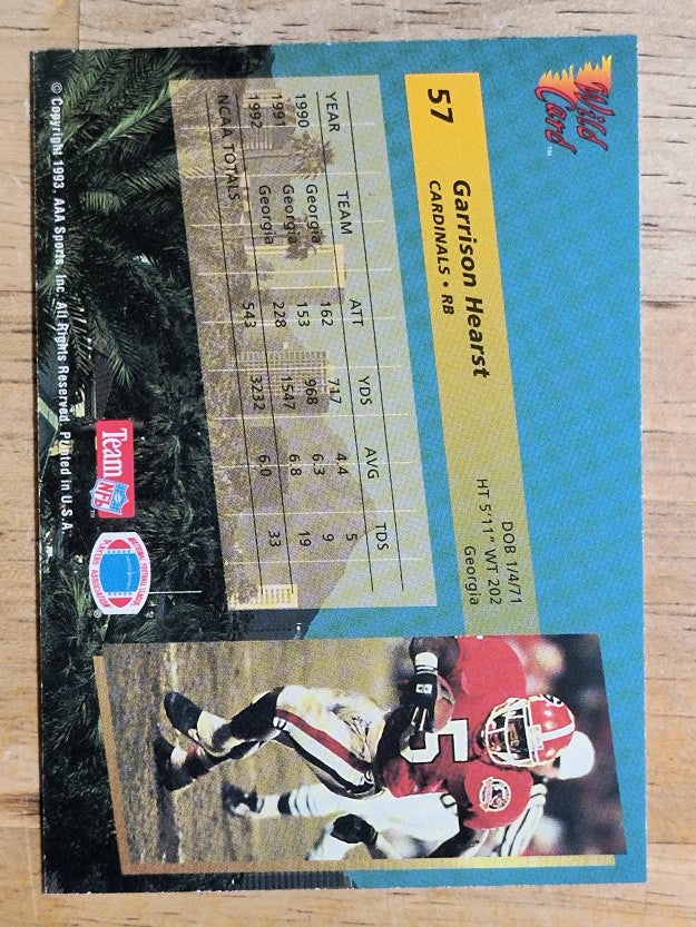 1993 Wild Card #57 Garrison Hearst RC