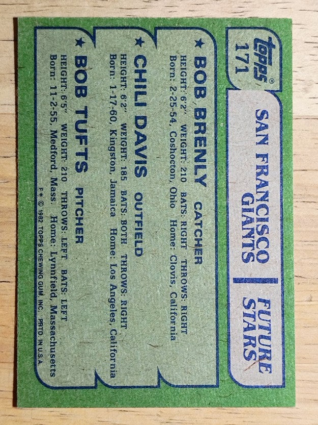 1982 Topps #171 Bob Brenly RC/Chili Davis RC/Bob Tufts RC