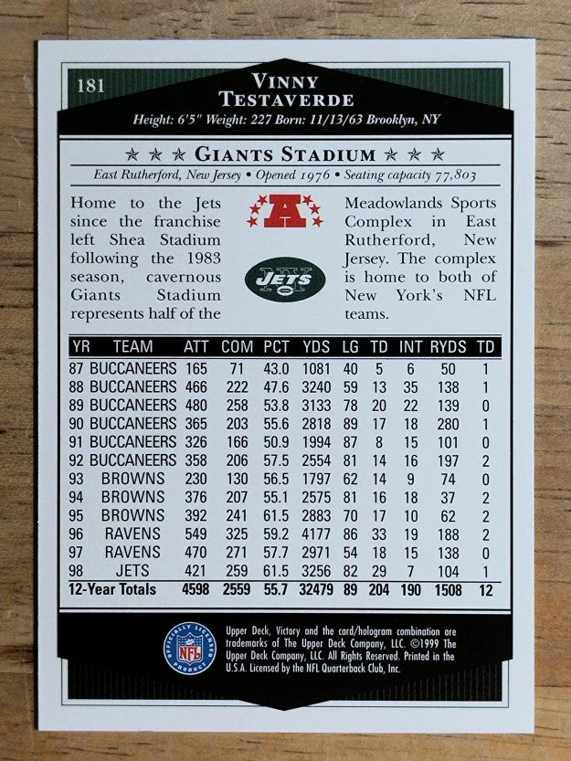 1999 Upper Deck Victory #181 Vinny Testaverde