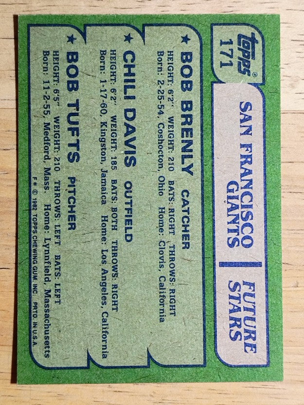 1982 Topps #171 Bob Brenly RC/Chili Davis RC/Bob Tufts RC