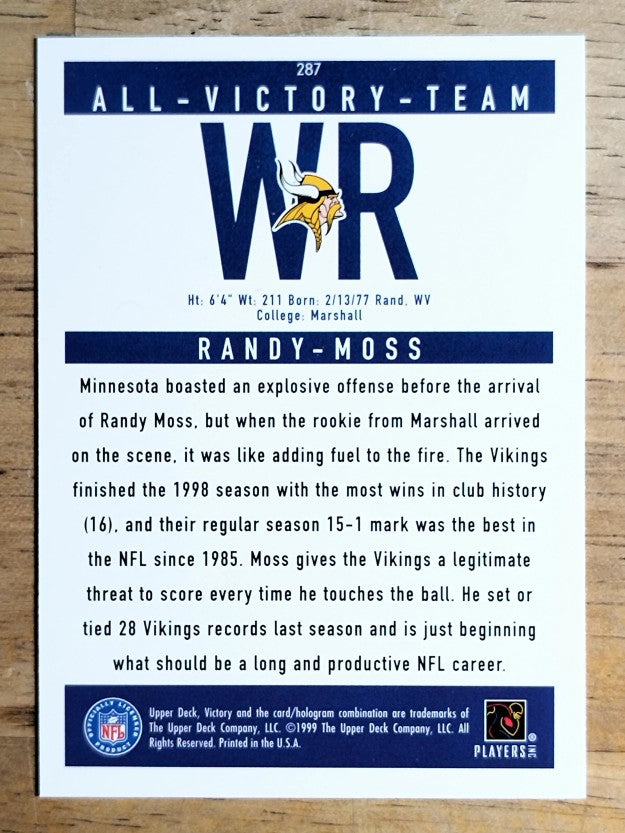 1999 Upper Deck Victory #287 Randy Moss AV