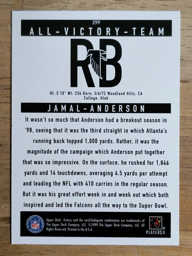 1999 Upper Deck Victory #299 Jamal Anderson AV