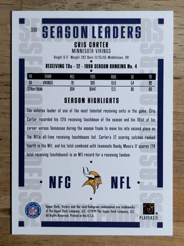 1999 Upper Deck Victory #339 Cris Carter SL