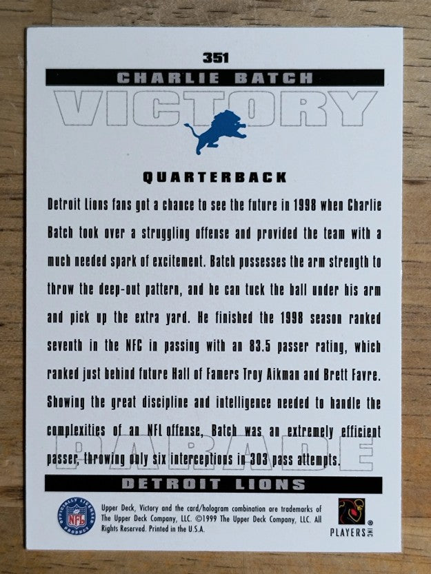 1999 Upper Deck Victory #351 Charlie Batch VP