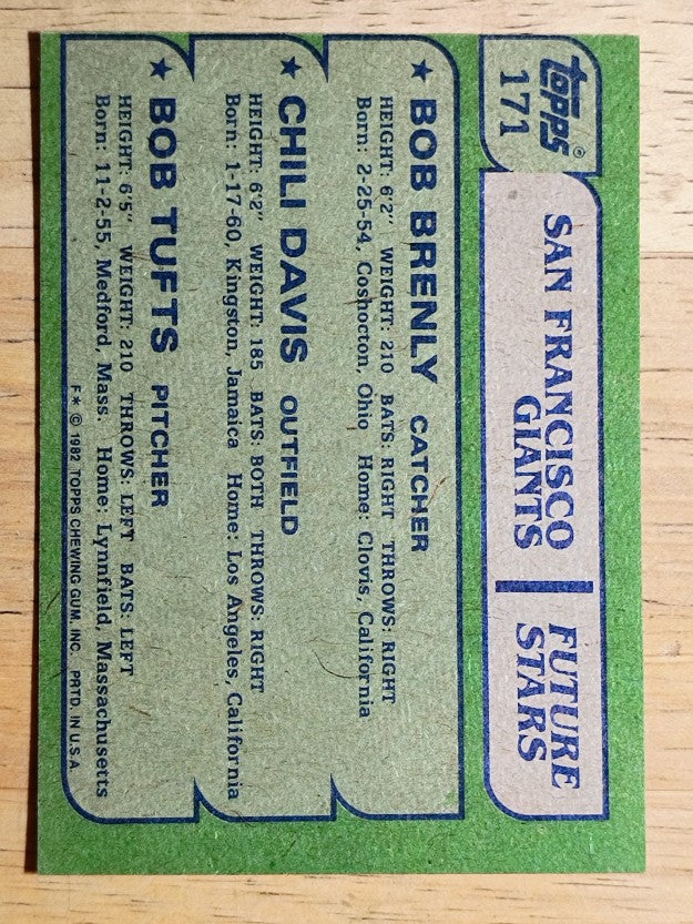 1982 Topps #171 Bob Brenly RC/Chili Davis RC/Bob Tufts RC