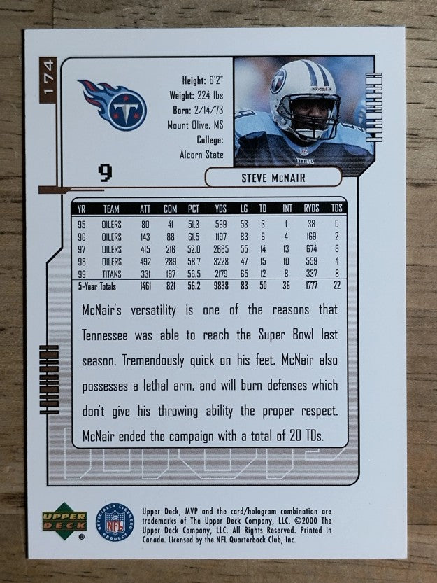 2000 Upper Deck MVP #174 Steve McNair