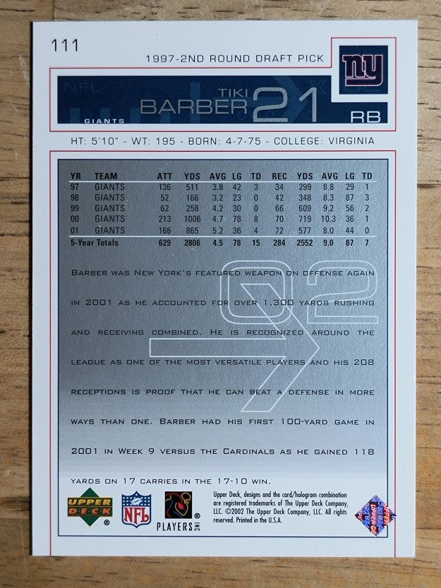 2002 Upper Deck #111 Tiki Barber