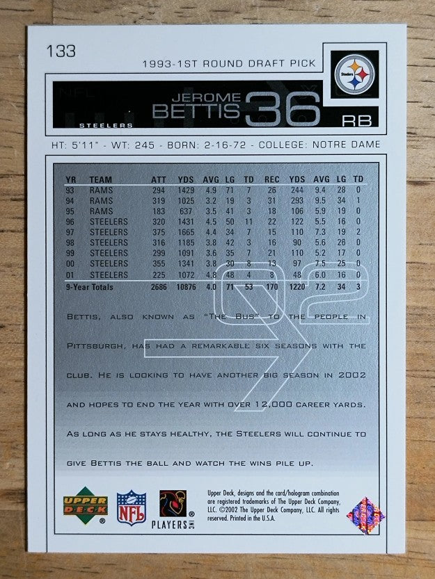 2002 Upper Deck #133 Jerome Bettis