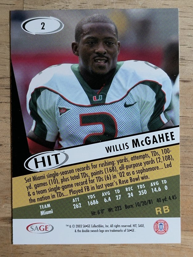2003 SAGE HIT #2 Willis McGahee