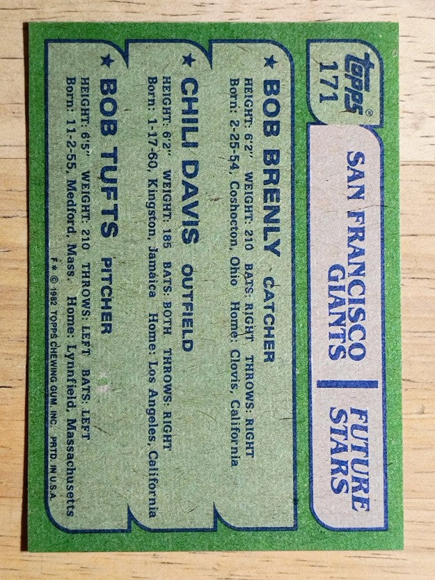 1982 Topps #171 Bob Brenly RC/Chili Davis RC/Bob Tufts RC
