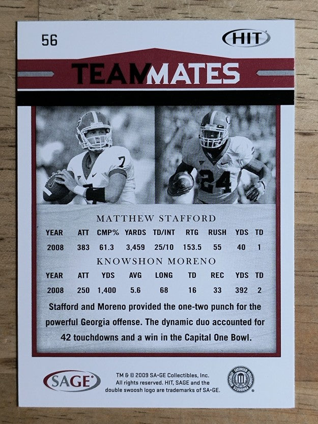 2009 SAGE HIT #56 Matthew Stafford TM/Knowshon Moreno