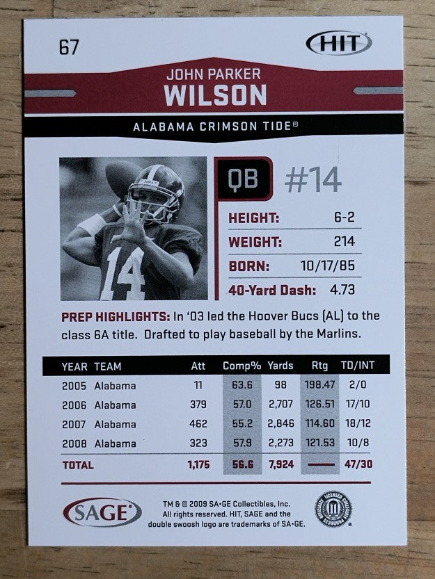 2009 SAGE HIT #67 John Parker Wilson