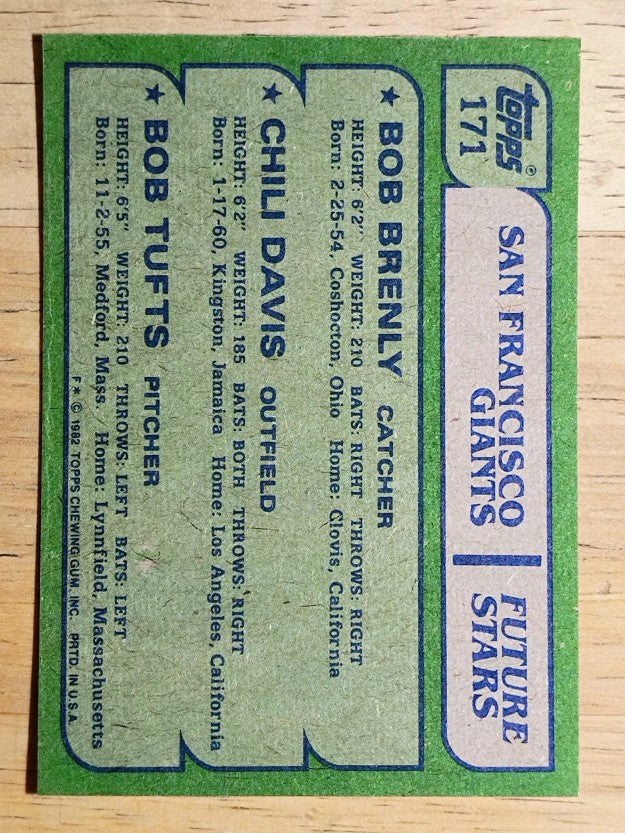 1982 Topps #171 Bob Brenly RC/Chili Davis RC/Bob Tufts RC