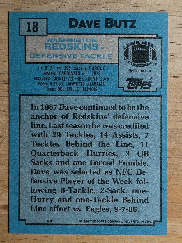 1988 Topps #18 Dave Butz