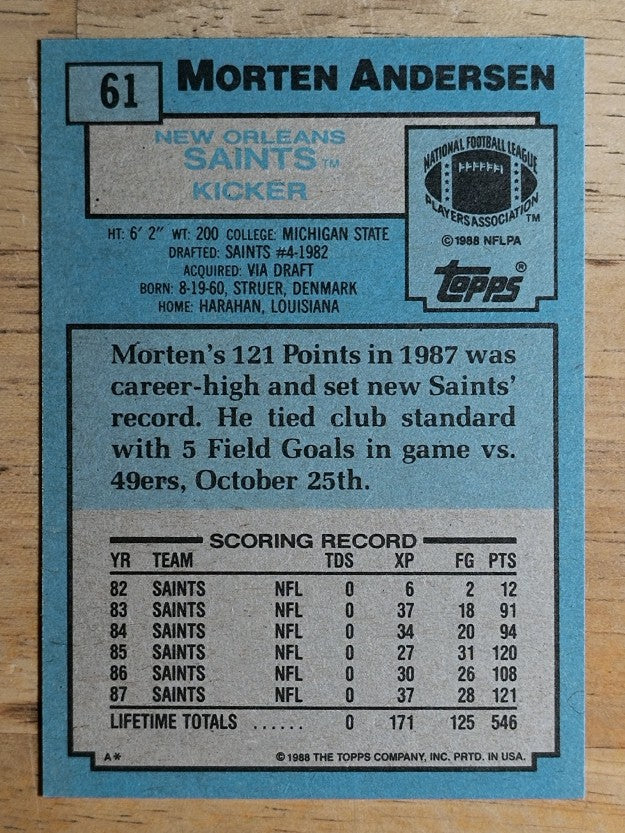 1988 Topps #61 Morten Andersen AP