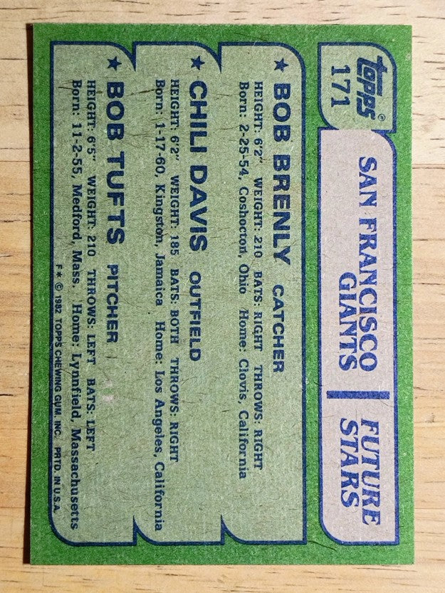 1982 Topps #171 Bob Brenly RC/Chili Davis RC/Bob Tufts RC