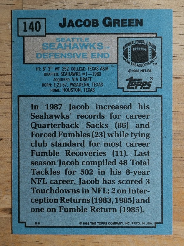 1988 Topps #140 Jacob Green
