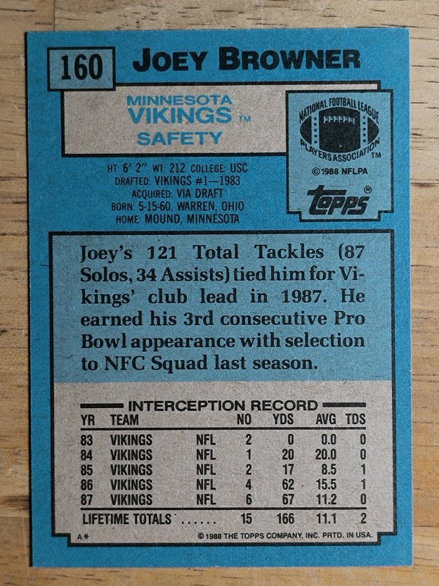 1988 Topps #160 Joey Browner AP
