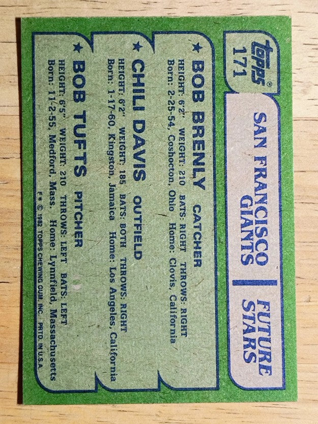 1982 Topps #171 Bob Brenly RC/Chili Davis RC/Bob Tufts RC
