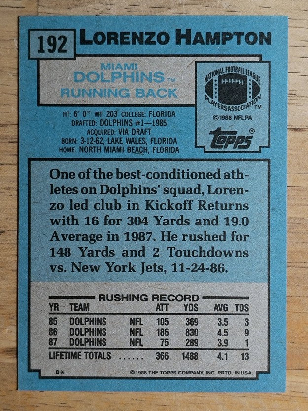 1988 Topps #192 Lorenzo Hampton