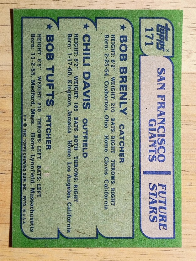 1982 Topps #171 Bob Brenly RC/Chili Davis RC/Bob Tufts RC