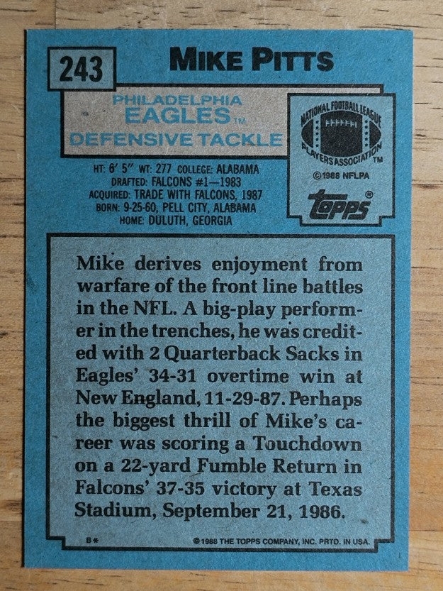 1988 Topps #243 Mike Pitts