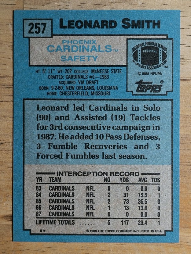 1988 Topps #257 Leonard Smith RC