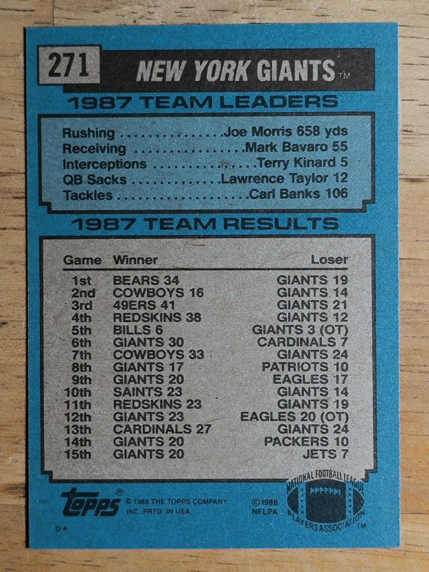 1988 Topps #271 Giants TL/(Mark Bavaro Drives Ahead)
