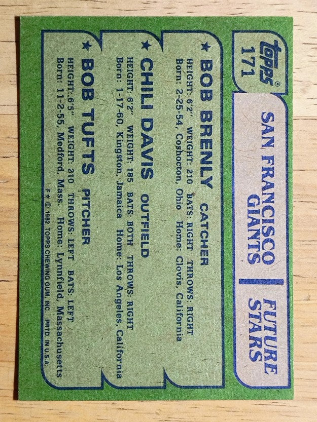 1982 Topps #171 Bob Brenly RC/Chili Davis RC/Bob Tufts RC