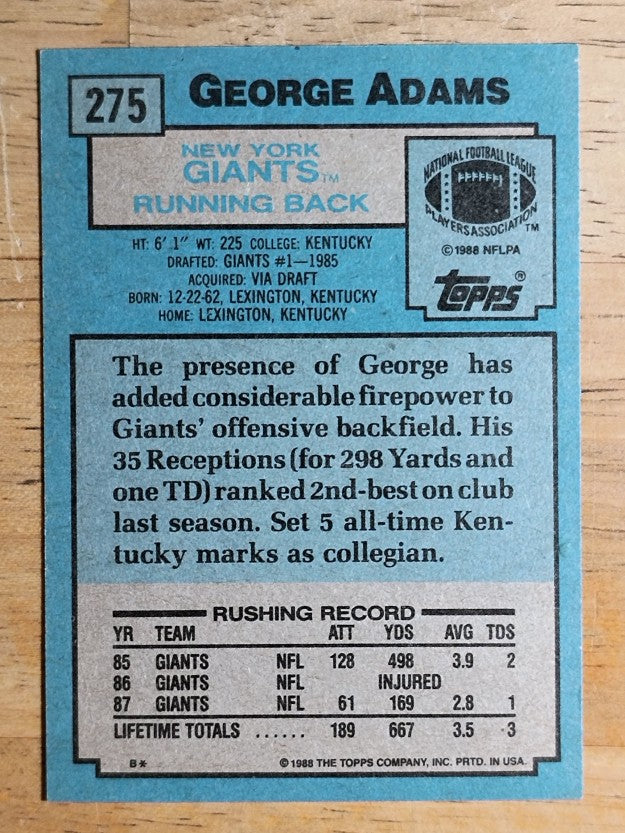 1988 Topps #275 George Adams