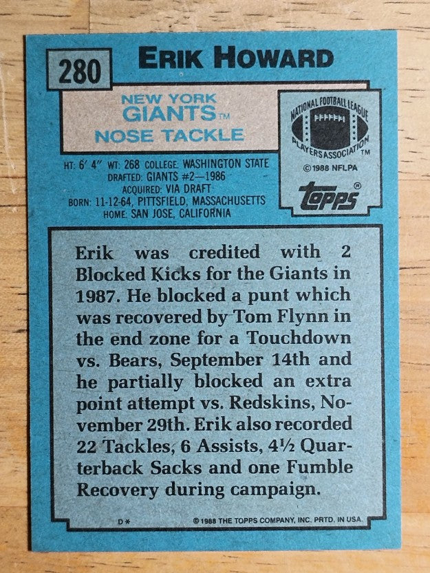 1988 Topps #280 Erik Howard