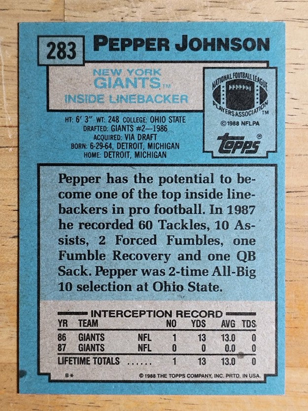 1988 Topps #283 Pepper Johnson