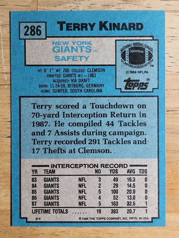 1988 Topps #286 Terry Kinard
