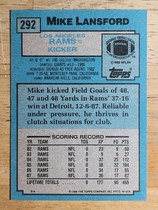 1988 Topps #292 Mike Lansford