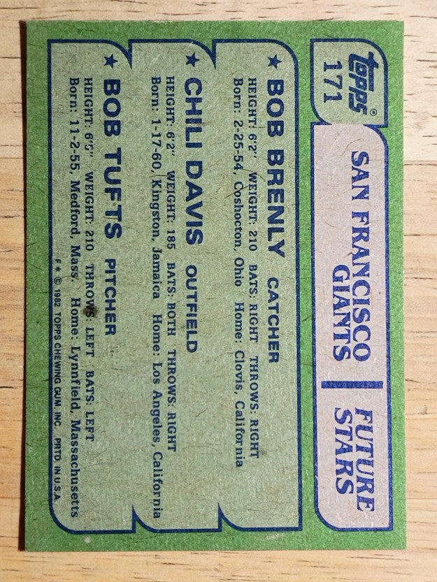 1982 Topps #171 Bob Brenly RC/Chili Davis RC/Bob Tufts RC