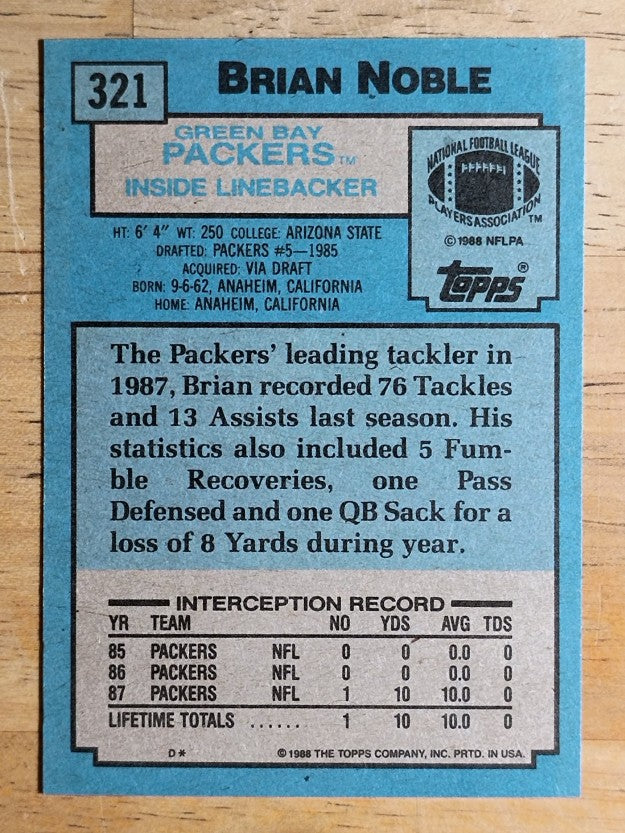 1988 Topps #321 Brian Noble RC