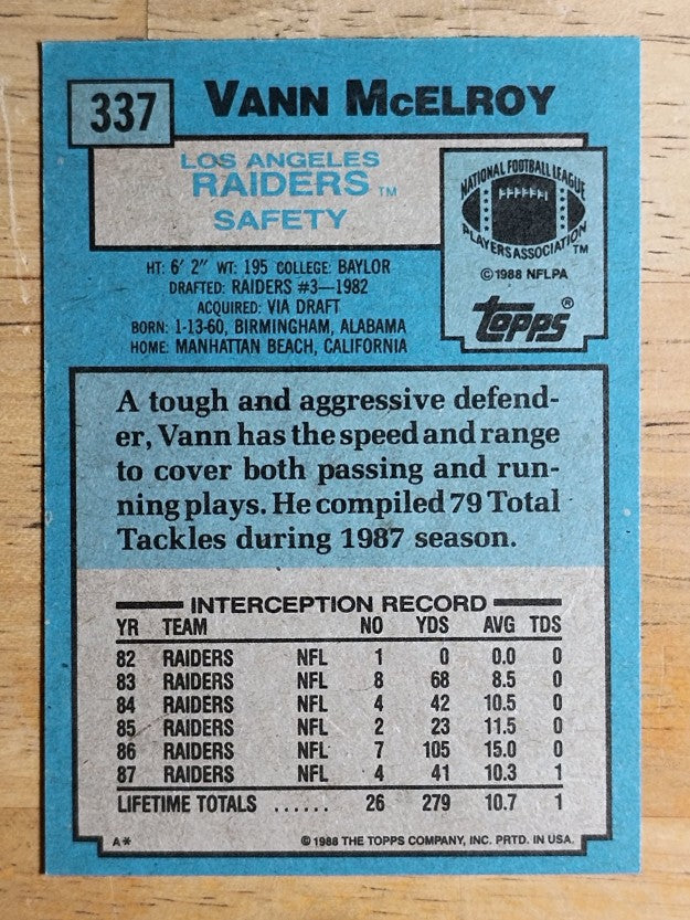 1988 Topps #337 Vann McElroy