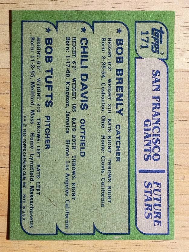 1982 Topps #171 Bob Brenly RC/Chili Davis RC/Bob Tufts RC