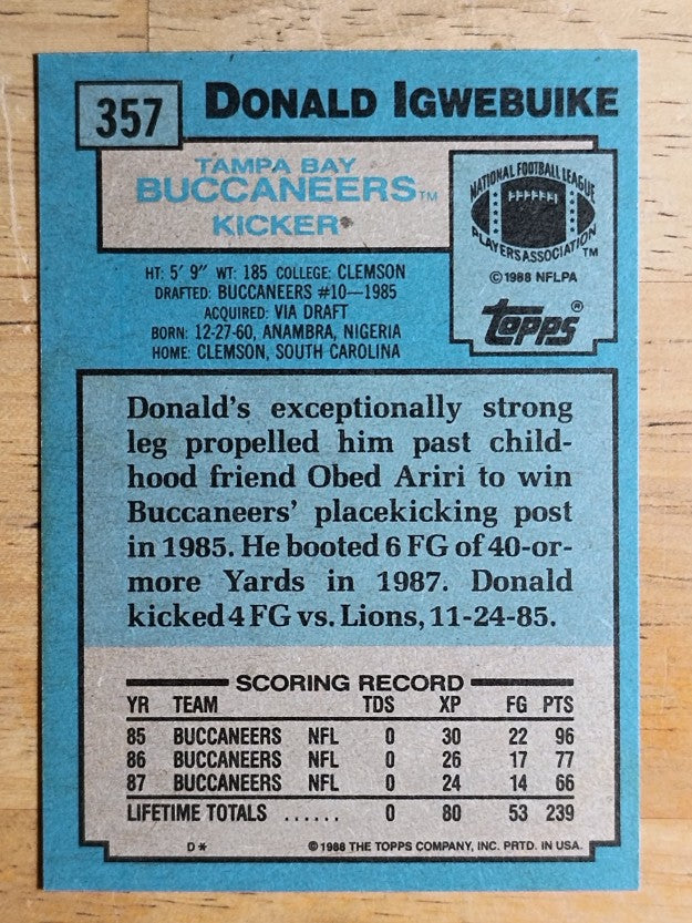 1988 Topps #357 Donald Igwebuike