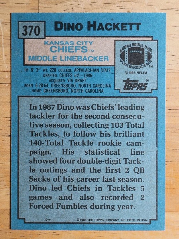 1988 Topps #370 Dino Hackett RC