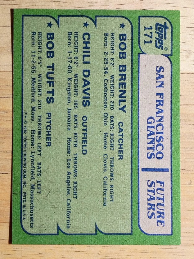 1982 Topps #171 Bob Brenly RC/Chili Davis RC/Bob Tufts RC