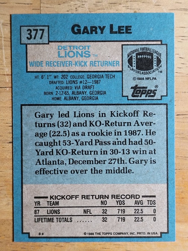 1988 Topps #377 Gary Lee RC