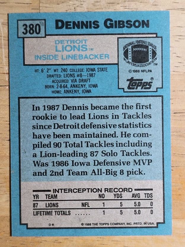 1988 Topps #380 Dennis Gibson RC